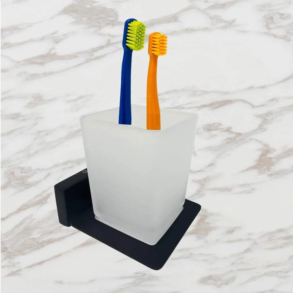 SET BAGNO RETTANGOLARE NERO 6PZ PORTA ASCIUGAMANO ROTOLO BICCHIERE SPAZZOLINO 87262