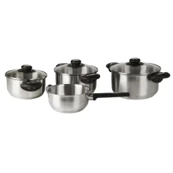 SET BATTERIA DI PENTOLE 7 PZ IN ACCIAIO INOX CON FONDO FULL INDUCTION COPERCHI IN VETRO