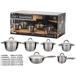 SET BATTERIA DI PENTOLE A INDUZIONE 12PZ IN ACCIAIO INOX MANICI IN SILICONE ANTISCIVOLO