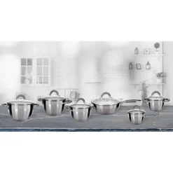 SET BATTERIA DI PENTOLE A INDUZIONE 12PZ IN ACCIAIO INOX MANICI IN SILICONE ANTISCIVOLO