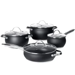 SET BATTERIA DI PENTOLE CON COPERCHI 8 PEZZI IN ACCIAIO INOX LINEA BLACKCOOK CUCINA