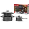 SET BATTERIA DI PENTOLE CUCINA IN ACCIAIO AL CARBONIO DA 6PZ ANTIADERENTE ANTIGRAFFIO