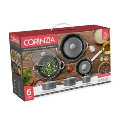 SET BATTERIA DI PENTOLE CUCINA IN ACCIAIO AL CARBONIO DA 6PZ ANTIADERENTE ANTIGRAFFIO