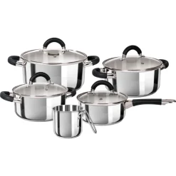 SET BATTERIA DI PENTOLE 9PZ PER INDUZIONE IN ACCIAIO TRIPLO STRATO CON COPERCHI IN VETRO