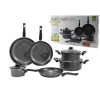 SET BATTERIA PENTOLE PADELLE 9PZ ANTIADERENTI IN ACCIAIO AL CARBONIO EFFETTO MARMORIZZATO