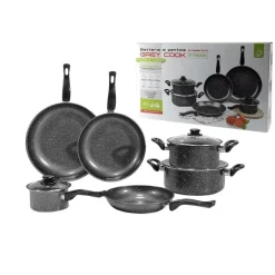 SET BATTERIA PENTOLE PADELLE 9PZ ANTIADERENTI IN ACCIAIO AL CARBONIO EFFETTO MARMORIZZATO