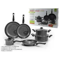 SET BATTERIA PENTOLE PADELLE 9PZ ANTIADERENTI IN ACCIAIO AL CARBONIO EFFETTO MARMORIZZATO