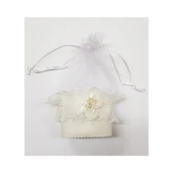 SET BOMBONIERA BOMBONIERE SACCHETTO IN ORGANZA BIANCO PIZZO FIORE PORTA CONFETTI