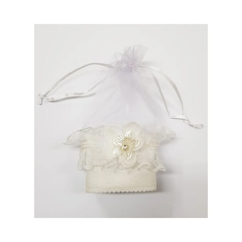 SET BOMBONIERA BOMBONIERE SACCHETTO IN ORGANZA BIANCO PIZZO FIORE PORTA CONFETTI