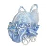SET BOMBONIERA CARROZZINO IN METALLO PORTACONFETTI NASCITA BATTESIMO BIMBO BLU