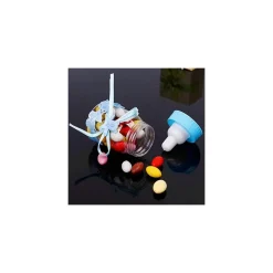 SET BOMBONIERA PORTACONFETTI PER BATTESIMO NASCITA BOTTIGLIA BIBERON AZZURRO BLU