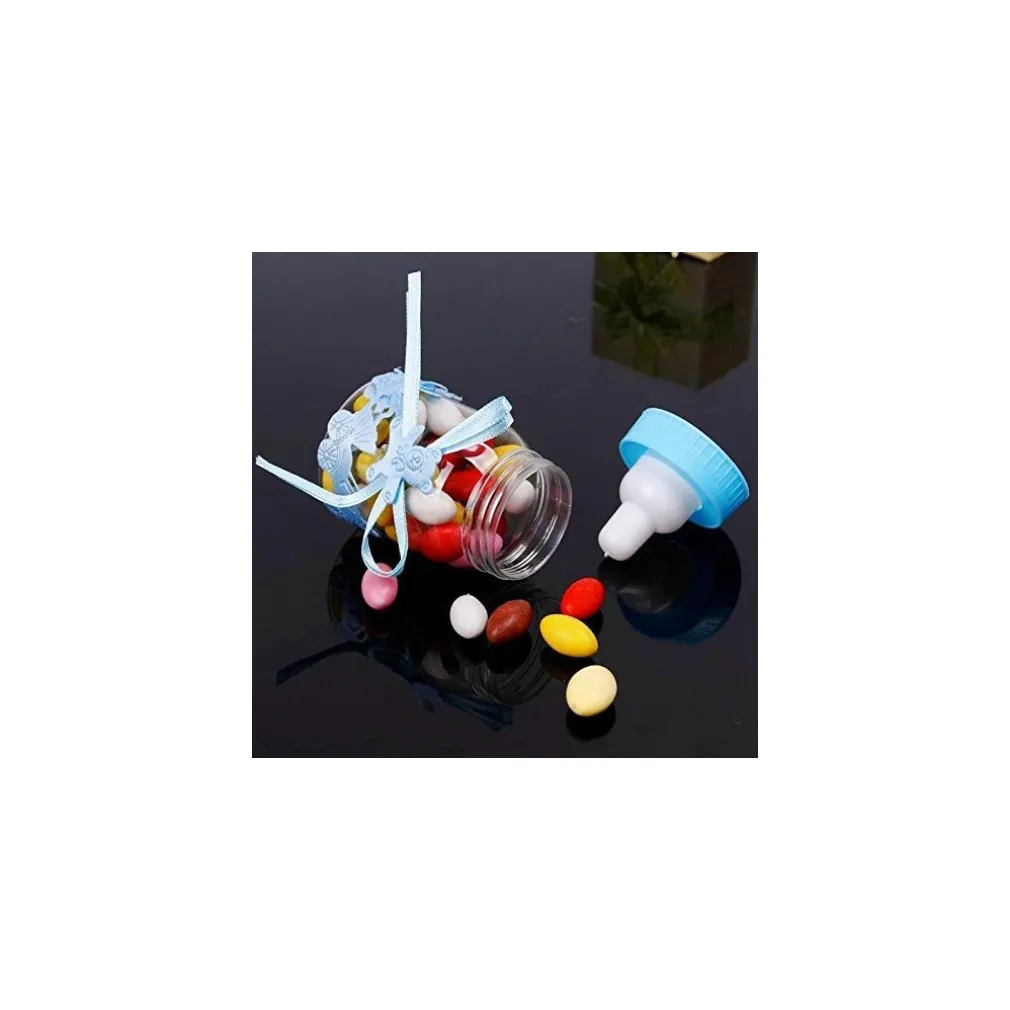 SET BOMBONIERA PORTACONFETTI PER BATTESIMO NASCITA BOTTIGLIA BIBERON AZZURRO BLU