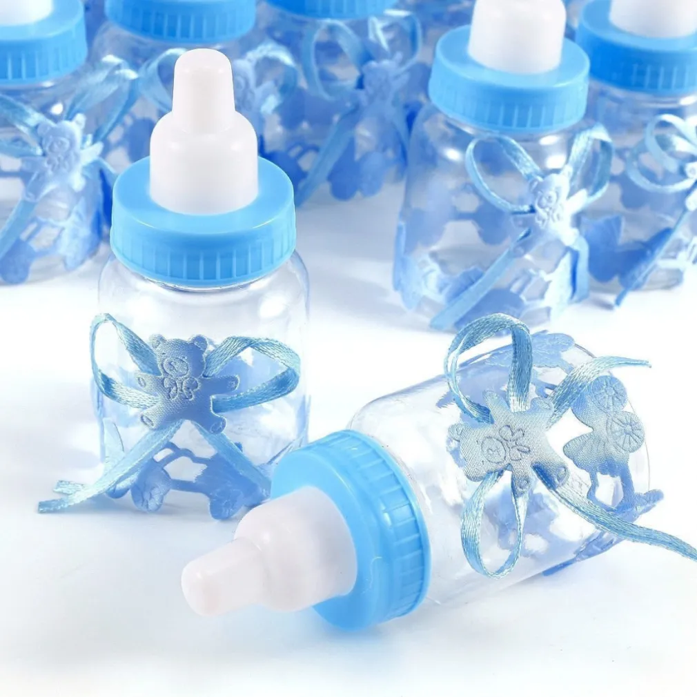 SET BOMBONIERA PORTACONFETTI PER BATTESIMO NASCITA BOTTIGLIA BIBERON AZZURRO BLU