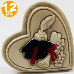 SET BOMBONIERE A CUORE PER FESTA DI LAUREA CAPPELLO PIUMA SOPRAMMOBILE APPOGGIO