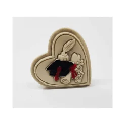 SET BOMBONIERE A CUORE PER FESTA DI LAUREA CAPPELLO PIUMA SOPRAMMOBILE APPOGGIO