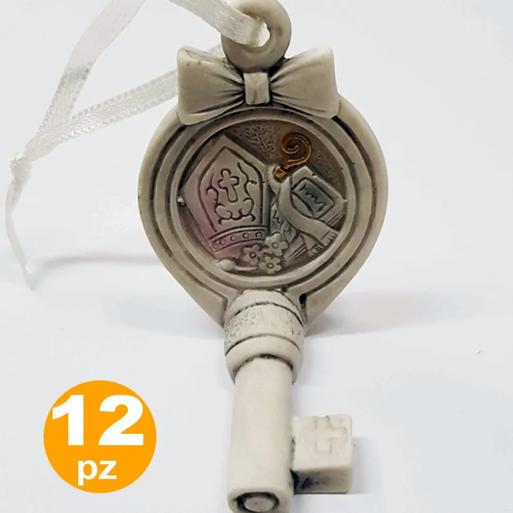 SET BOMBONIERE CHIAVE FIOCCO GANCIO CRESIMA SACRAMENTO MITRIA CERAMICA APPENDINO