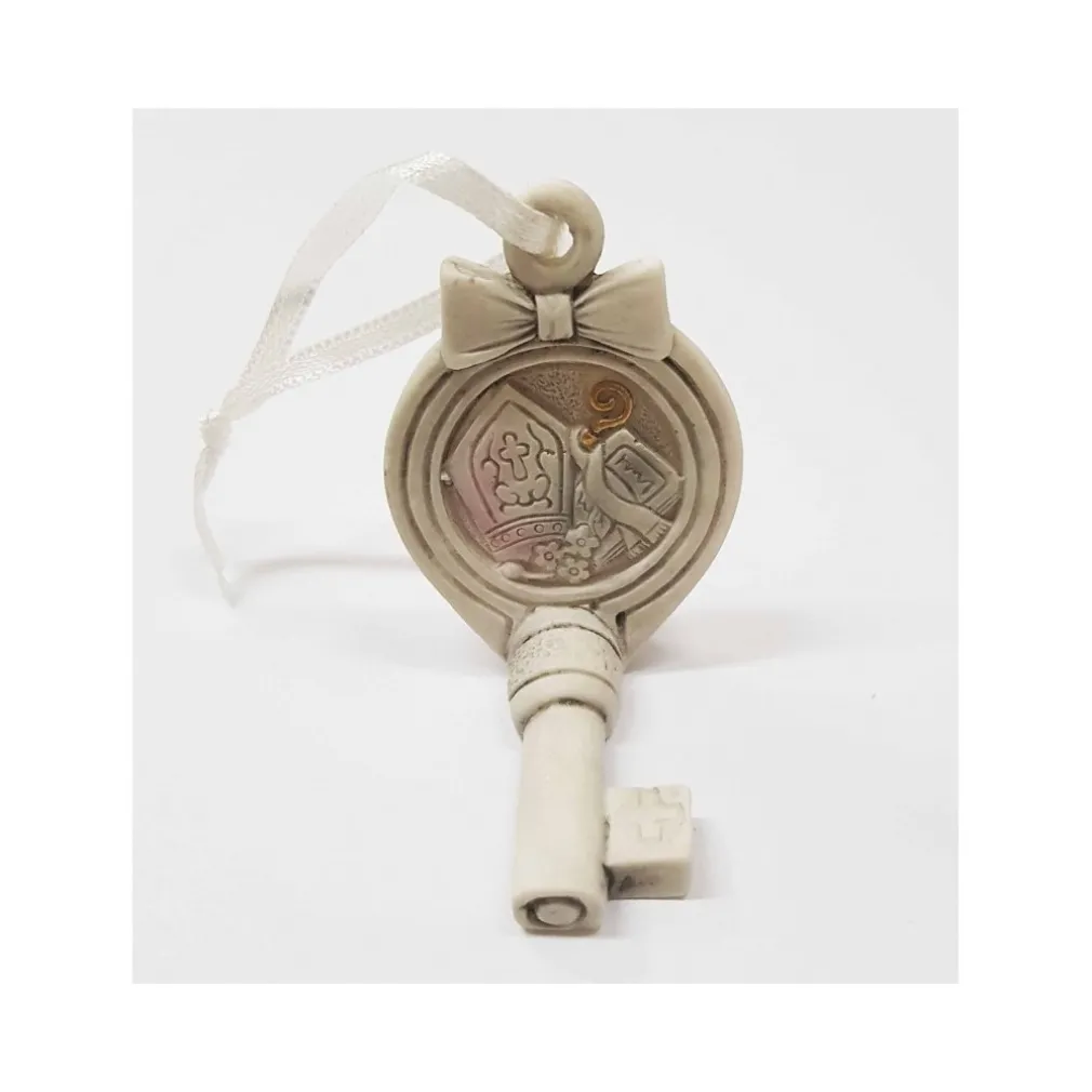 SET BOMBONIERE CHIAVE FIOCCO GANCIO CRESIMA SACRAMENTO MITRIA CERAMICA APPENDINO