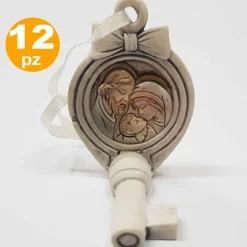 SET BOMBONIERE CHIAVE FIOCCO GANCIO NATIVITà GIUSEPPE MADONNA BAMBINO CERAMICA