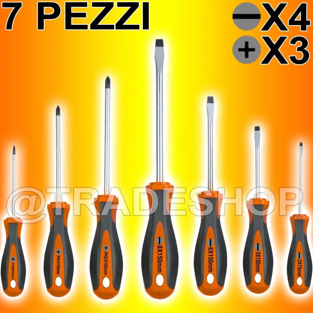 SET CACCIAVITI GIRAVITI KIT 7 PEZZI 3 A STELLA E 4 A TAGLIO PROFESSIONALI