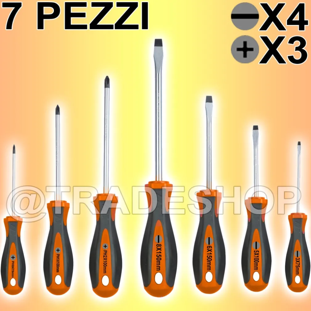 SET CACCIAVITI GIRAVITI KIT 7 PEZZI 3 A STELLA E 4 A TAGLIO PROFESSIONALI