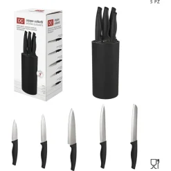 SET CEPPO 5 PEZZI COLTELLI COLTELLO NERO DESIGN ELEGANTE UTENSILI DA CUCINA