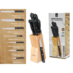 SET CEPPO COLTELLI IN ACCIAIO INOX DA CUCINA 8 PEZZI CON STAND PORTACOLTELLI IN LEGNO