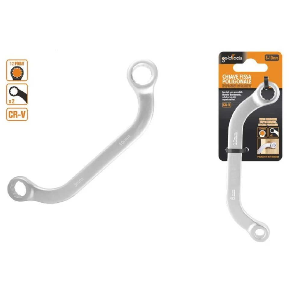 SET CHIAVE FISSA POLIGONALE DOPPIA A U DA 8 -10 MM CROMATA CHROME VANADIUM 97691