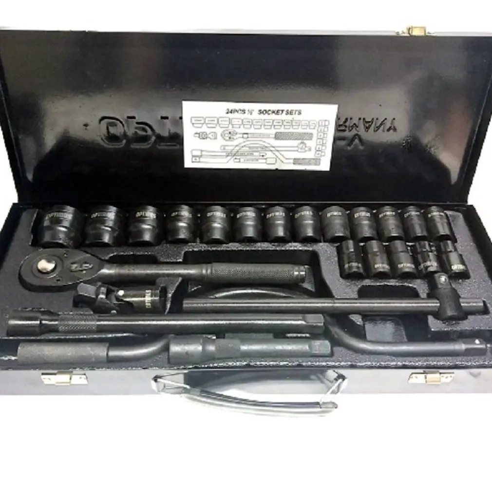 SET CHIAVI A BUSSOLA 24 PEZZI CON CRICCHETTO REVERSIBILE 1/2'' PROLUNGHE VALIGIA