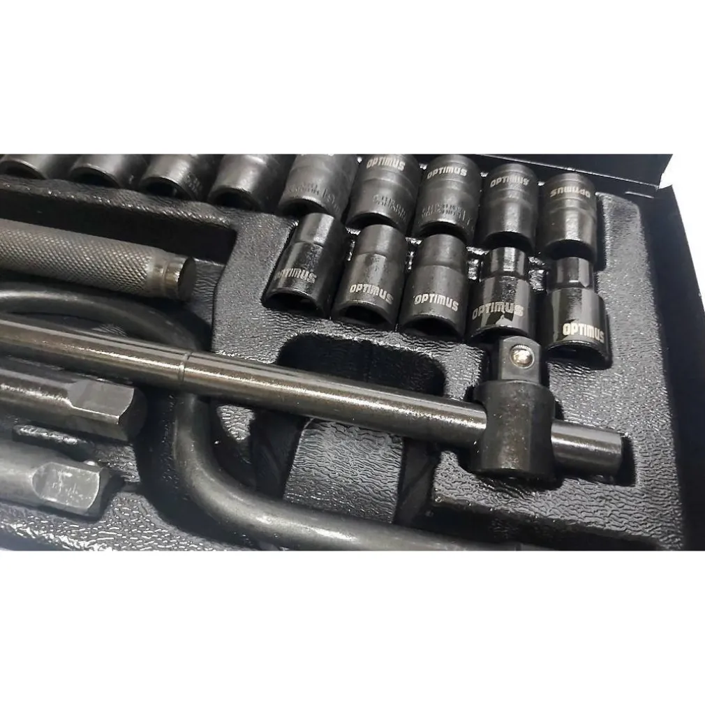 SET CHIAVI A BUSSOLA 24 PEZZI CON CRICCHETTO REVERSIBILE 1/2'' PROLUNGHE VALIGIA