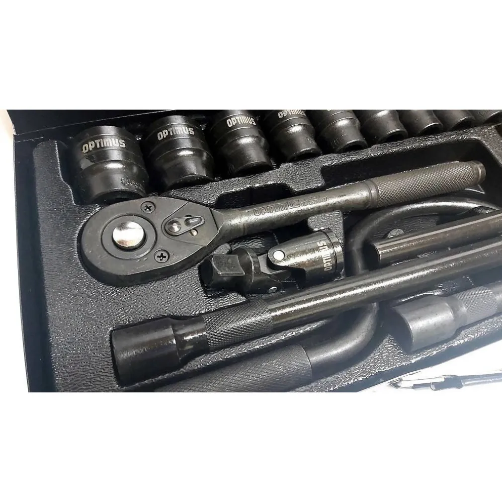 SET CHIAVI A BUSSOLA 24 PEZZI CON CRICCHETTO REVERSIBILE 1/2'' PROLUNGHE VALIGIA