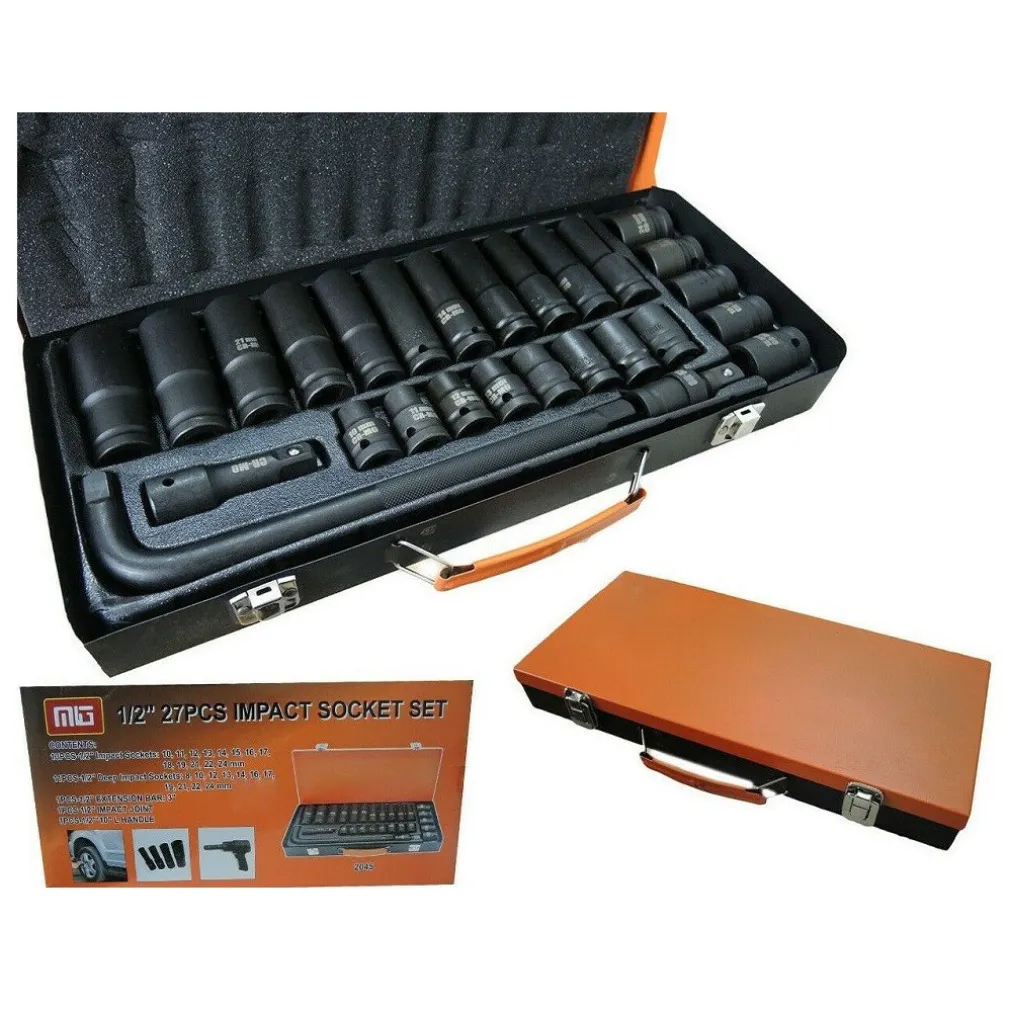 SET CHIAVI A BUSSOLA AD IMPATTO 27 PZ 1/2' INSERTI MISTI CHIAVE A L MIG-2045