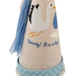 SET CONI PORTA CONFETTI JUTA BOMBONIERA NASCITA BATTESIMO BIMBO MASCHIO CICOGNA