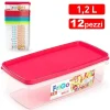SET CONTENITORI IN PLASTICA DA 1,2LT PER CIBO ALIMENTI FRIGORIFERO RETTANGOLARE