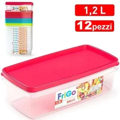 SET CONTENITORI IN PLASTICA DA 1,2LT PER CIBO ALIMENTI FRIGORIFERO RETTANGOLARE