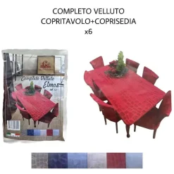 SET COPRITAVOLO E COPRISEDIA IN VELLUTO COPERTURA SCHIENALE SEDIA E TAVOLO X6