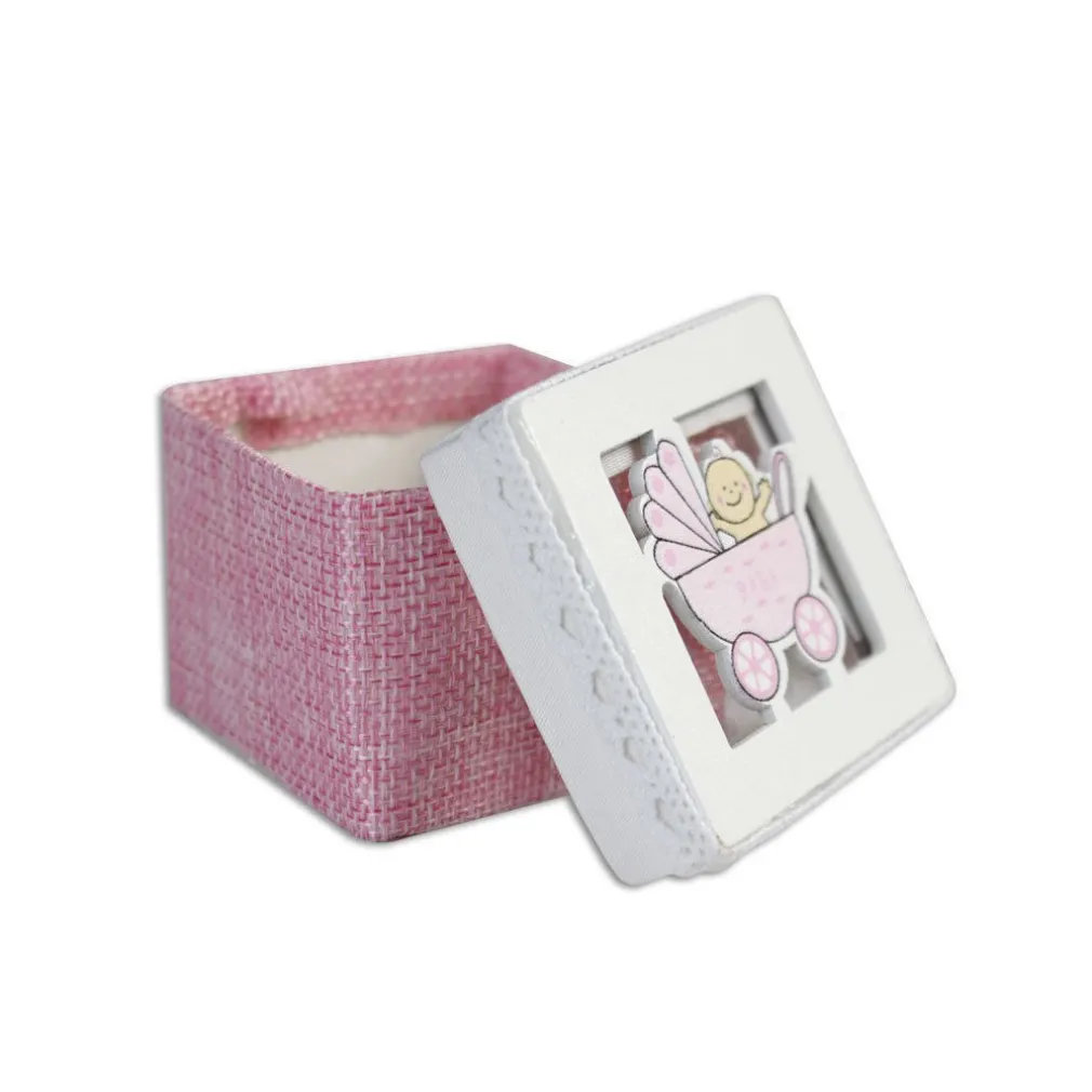 SET CUBO ROSA PORTA CONFETTI CON CARROZZINO BOMBONIERA X NASCITA BATTESIMO BIMBA