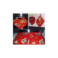 SET CUCINA TEMA NATALIZIO COMPOSTO DA: COPRI FORNO + COPRI FUOCHI + DUE PRESINE