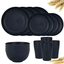 SET DA 16PZ STOVIGLIE IN PAGLIA DI GRANO CIOTOLE PIATTI INFRANGIBILI POSATE RIUTILIZZABILI