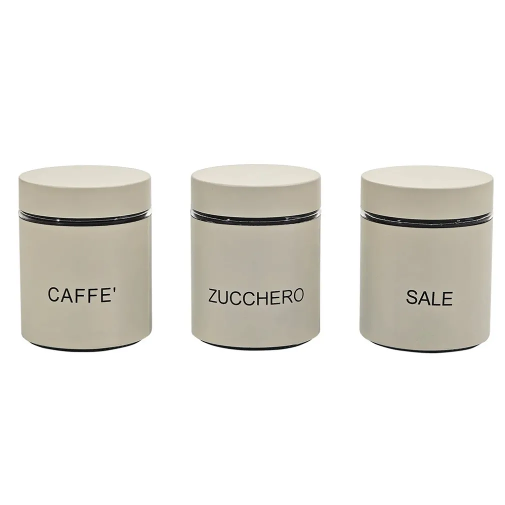 SET DI 3 BARATTOLI DA CUCINA COLORE CREMA CAPACITÀ DA 75 CL DESIGN MODERNO ELEGANTE