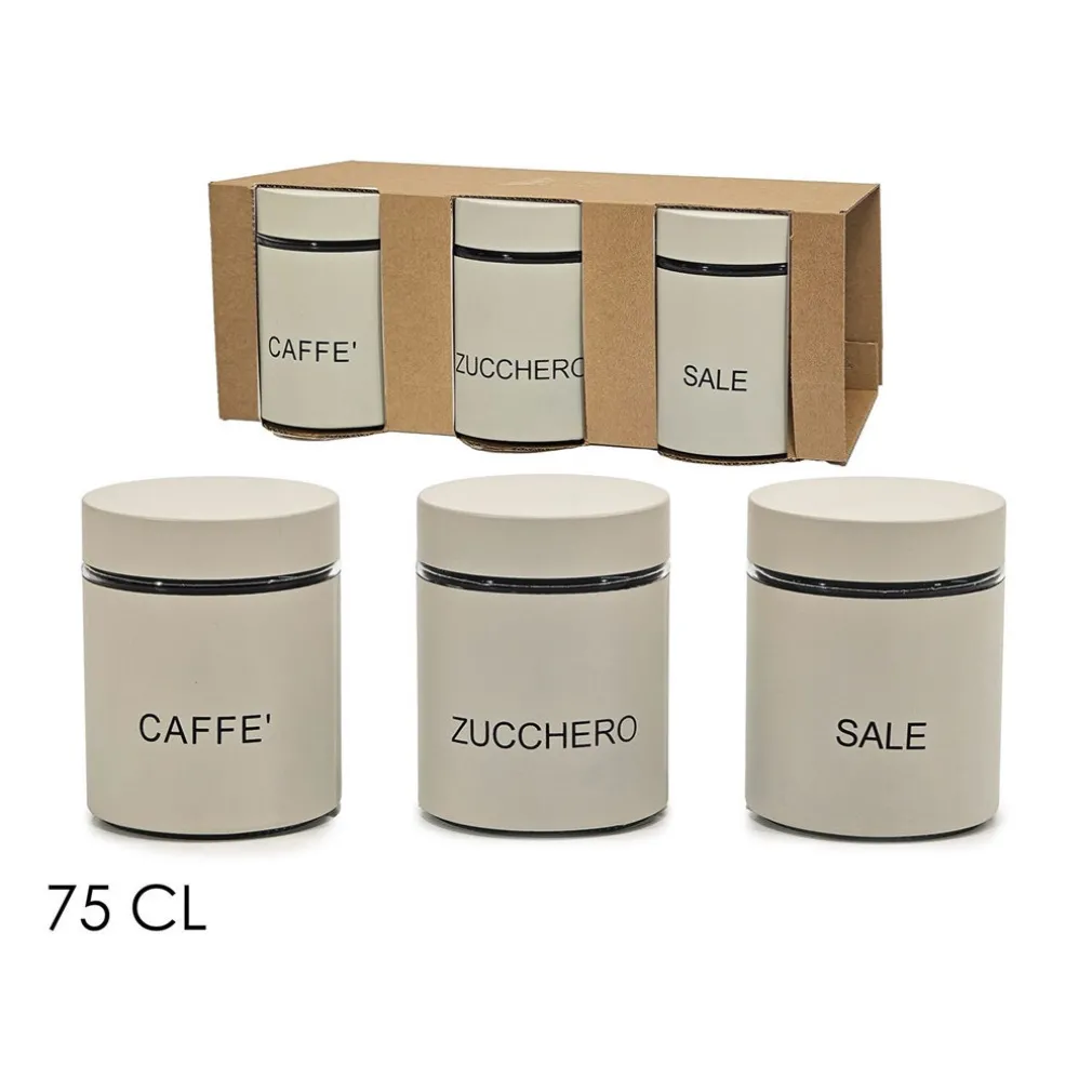 SET DI 3 BARATTOLI DA CUCINA COLORE CREMA CAPACITÀ DA 75 CL DESIGN MODERNO ELEGANTE