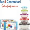 SET DI 5 CONTENITORI FRIGO VETRO PER ALIMENTI CON COPERCHIO COLORATO
