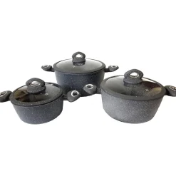 SET DI 3 PENTOLE CASSERUOLE BATTERIA IN PIETRA LAVICA ANTIADERENTE ANTIGRAFFIO