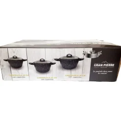 SET DI 3 PENTOLE CASSERUOLE BATTERIA IN PIETRA LAVICA ANTIADERENTE ANTIGRAFFIO