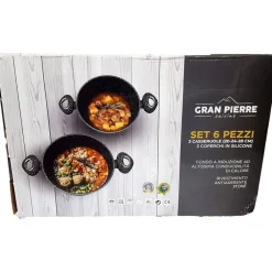 SET DI 3 PENTOLE CASSERUOLE BATTERIA IN PIETRA LAVICA ANTIADERENTE ANTIGRAFFIO
