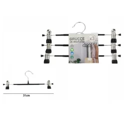 SET DI 3 PZ GRUCCE GRUCCIA IN METALLO NERA CON CLIP 31CM VESTITI PANTALONI 67620