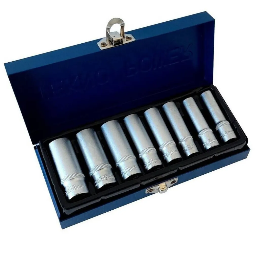 SET DI CHIAVI BUSSOLA LUNGHE DA 1/4 CHROME VANADIUM 6 - 13 MM 8 PEZZI CANDELETTE