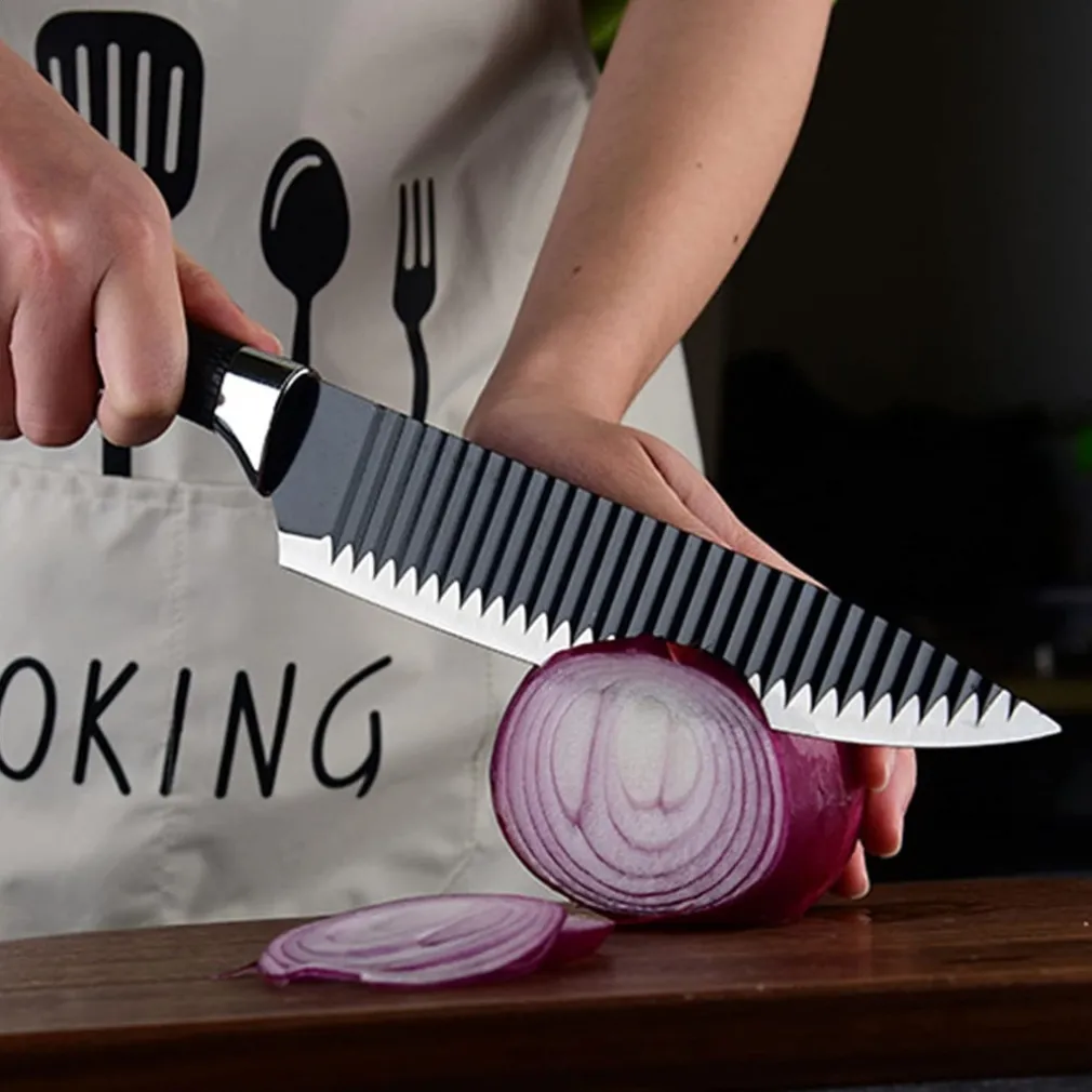 SET DI COLTELLI DA CUCINA IN ACCIAIO 6PZ MANICO IN SILICONE CON MOTIVO ONDULATO NERO