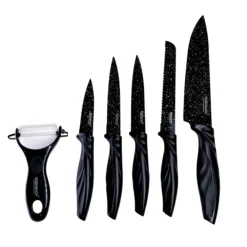 SET DI COLTELLI RIVESTITI IN MARMO CON MANICI ERGONOMICI ANTISCIVOLO 6 PEZZI NERO