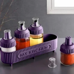 SET DI CONTENITORI SPEZIE OLI CON STAND VIOLA 5PZ CUCINA PER CONSERVARE CUCINARE CONDIRE
