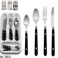 SET DI POSATE E PORTAPOSATE SERVIZIO CUCINA 16 PZ CON MANICI COLORATI IDEA